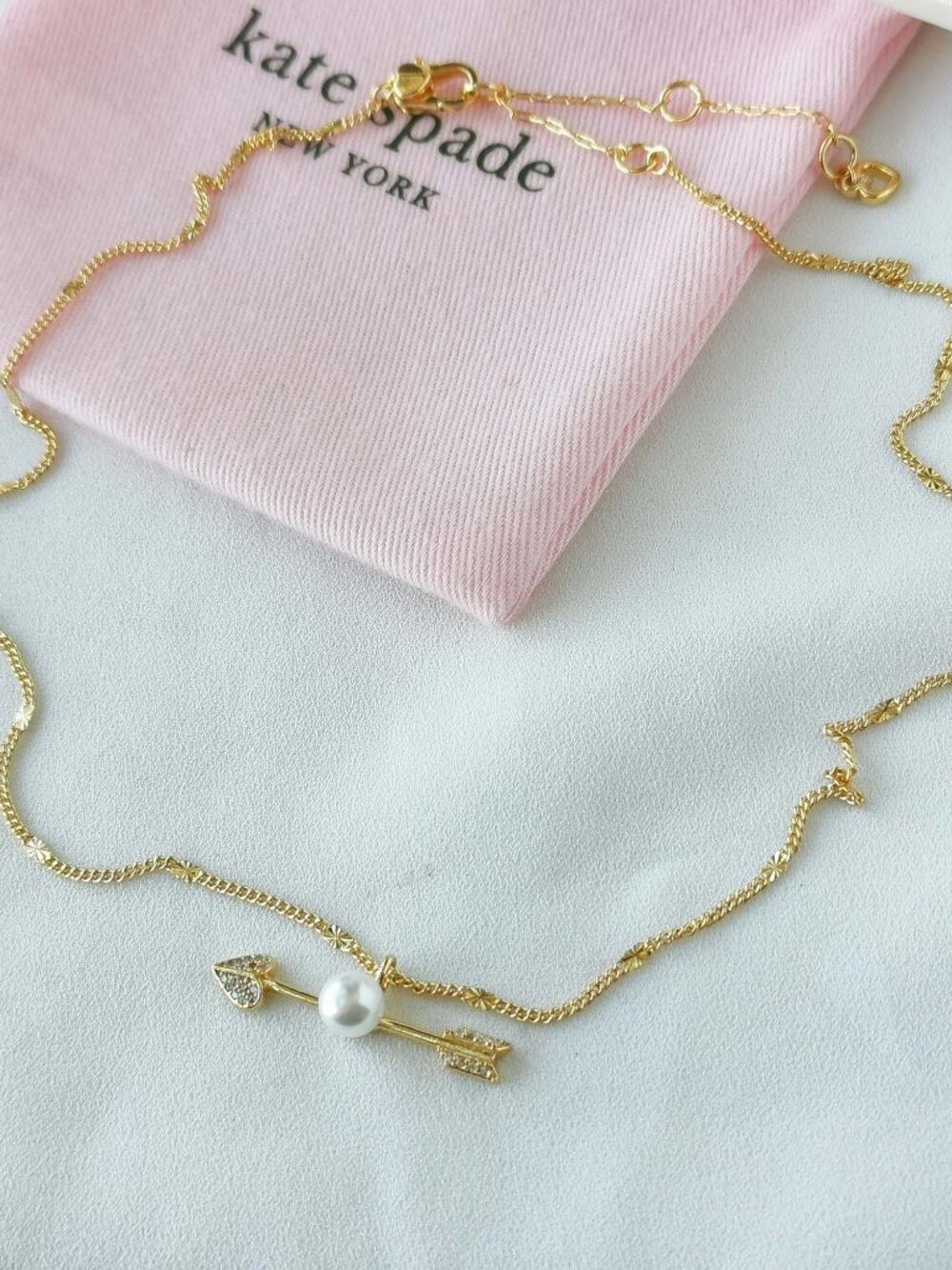 Kate Spade Love Game Arrow Gold Pearl Pendant Necklace - Picture 2 of 3
